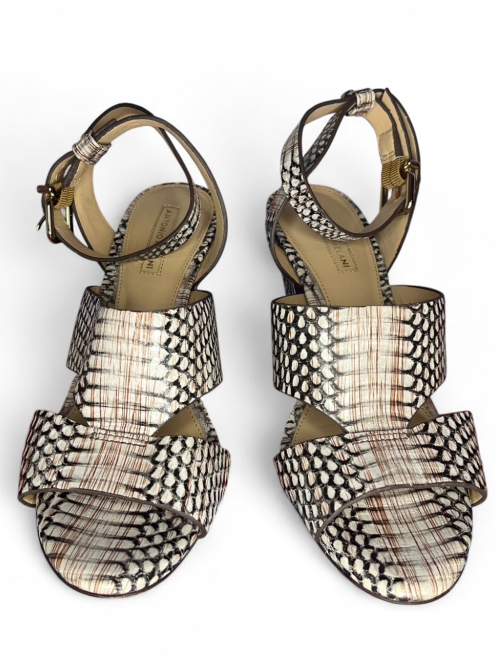 Antonio Melani Snakeskin BOONEY Sandal Chunky Heel Pumps Size 7